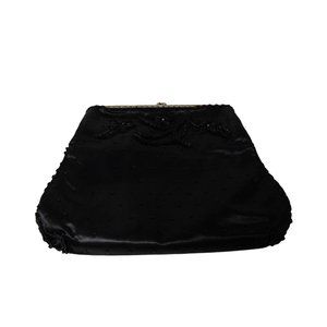 Vintage 50's 60's Hong Kong Black Beaded Floral Bag by Debbie Clutch Snap 9x7